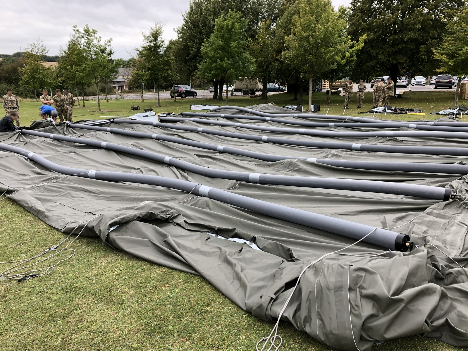 NIXUS 12.5m Span Inflatable Building - Laid out before inflation to 6 bar pressure